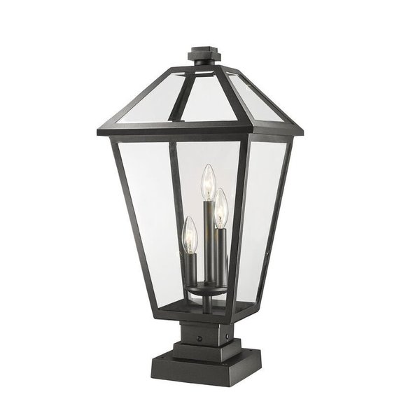 Z-Lite Talbot 3 Light Outdoor Pier Mounted Fixture, Black & Clear Beveled 579PHXLS-SQPM-BK